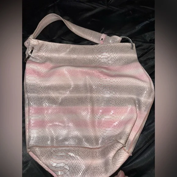 Large Real Leather Elegant Pink and Cream Womens Bag /Tote Genuine Leather Italy - Picture 1 of 9